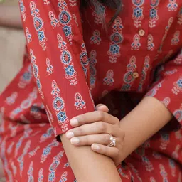 SANSKRUTIHOMES Red Printed Longline Pure Cotton Shirt with Lounge Pants image 3