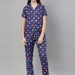 Bushirt Women Navy Blue & Red Printed Night suit-image-5