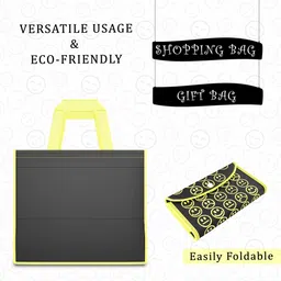 kuber industries Pack of 96 Smile Print Foldable Grocery/Shopping Bags For Women | Black & Yellow Pack of 96 Grocery Bags image 4