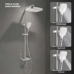 Ruhe Ripple 4-in-1 Piano Overhead Shower Panel Includes Hand Shower & Health Faucet Shower Panel Triple-flow hand shower with rainfall, massage & focus modes image 5