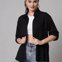 funday fashion Women Boxy Fit Solid Spread Collar Casual Shirt-picture-33