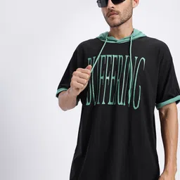 glitchez Men Printed Hooded Neck Cotton Blend Black T-Shirt-picture-27