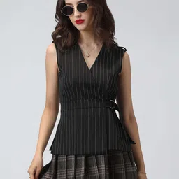 showoffff Women Striped Single Breasted Casual Blazer image 1