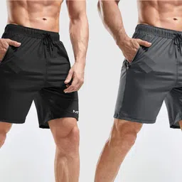 m7 by metronaut Solid Men Black, Dark Grey Sports Shorts image 3