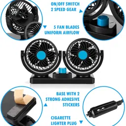 gadzooks Car Fan 12V 360 Head 2 Speed Quiet Strong for All Auto Vehicles-G-332 Car Interior Fan image 2