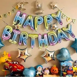 viraat Multicolor Birthday Foil balloon With 6 Blue and Silver Foil Star Birthday Kit (Pack of 19)-picture-24