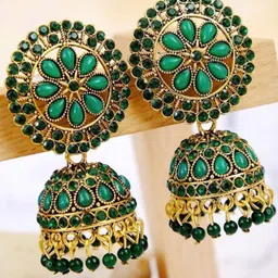 JMBW INTERNATIONAL Gold-Plated Stone Studded Dome Shaped Jhumkas image 2