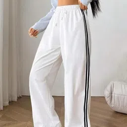 Women Striped White Track Pants-image-11