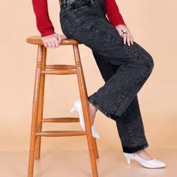 turningfashion Women Boyfriend High Rise Black Jeans image 3