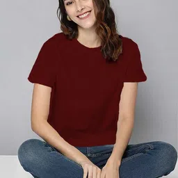 adyavastram Women Solid Round Neck Cotton Blend Multicolor T-Shirt image 4