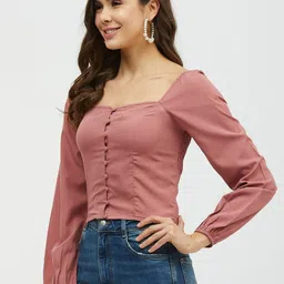 harpa Casual Regular Sleeves Solid Women Pink Top image 3
