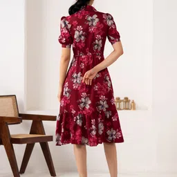 aask Women Fit and Flare Maroon Knee Length Dress image 2