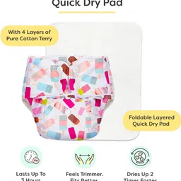 superbottoms Basic Certified Soft Fleece Lined Pocket Cloth Diaper with 1 Wet-Free Insert (FreeSize Reusable & Adjustable Cloth Diaper,Fits from 5-17 kg, Icecream) image 3