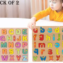 Wooden Montessori Learning Puzzle Board Toy Capital/Small Letter Alphabet Puzzle-image-7