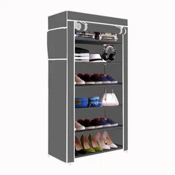 beeyzell 6 Shelf Foldable Collapsible Wardrobe Storage Organizer Almirah Cloth Rack PVC Collapsible Wardrobe image 2