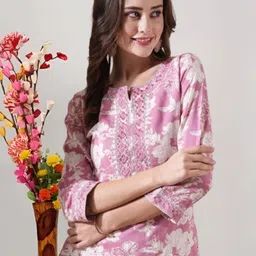wawlooks Women Printed, Embroidered Viscose Rayon Straight Kurta-picture-27