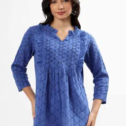 schifley Casual Regular Sleeves Embroidered Women Blue Top-picture-10