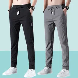 ficka Pack of 2 Men Solid Black, Grey Track Pants-picture-14