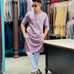 kurtaformen Men Chikan Embroidery Cotton Rayon Straight Kurta-picture-25