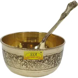 shivshakti arts Brass Serving Bowl Combo Of Handmade Pure Brass Bowl Embossed Design with Brass Spoon-picture-30