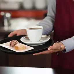 kanha Food Grade Round Unbreakable Plastic Serving Tray 1 Pieces (35 cm) Black Tray image 3