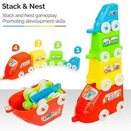 joyhub 3-in-1 Train Stacker, Nesting, Stacking & Pull Along Toy Rattle image 4