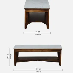 woodsworth from pepperfry Gistel Sheesham Wood Coffe Table In Scratch Resistant Provincial Teak Finish With Marble Top And Shelf image 2