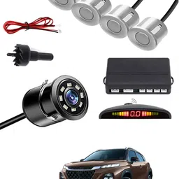 maties Car Parking Sensors - Set of 4 with Reverse Parking Camera (Silver)-113 Reversing Electromagnetic Parking Sensors With Camera-113 Parking Sensor image 1