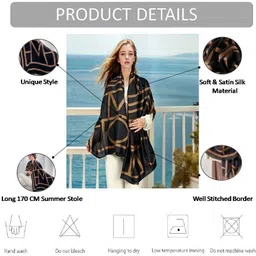 alexvyan Self Design, Solid, Woven Satin Blend Women Black, Brown Stole image 2