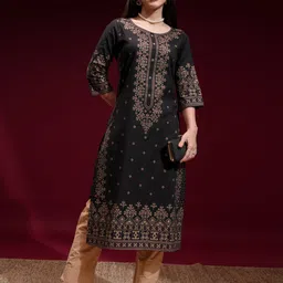 vishudh Women Printed Pure Cotton Straight Kurta image 3