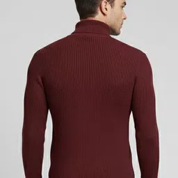 bab Men Striped High Neck Maroon Sweater image 2