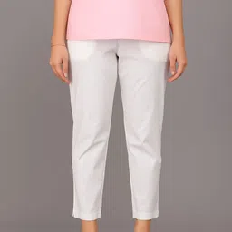 zyraa Women Slim Fit White Pure Cotton Trousers image 1