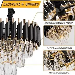 xozti crystal Black Gold polish metal 400mm hanging ceiling (Black, Gold) Chandelier Ceiling Lamp image 2