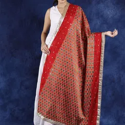 Exotic India Ethnic Motifs Embroidered Art Silk Dupatta with Phulkari-image-25