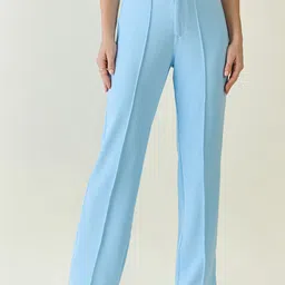 aayu Women Regular Fit Light Blue Lycra Blend Trousers-picture-10