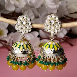 Sukkhi Gold-Plated Kundan-Studded Dome-Shaped Jhumkas image 3