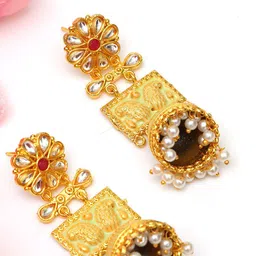 Ozanoo Gold-Plated Floral Jhumkas Earrings image 4