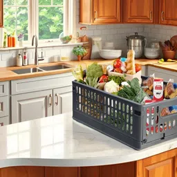 aditya polymers Stack-It-All Multi Purpose Foldable Storage Basket-Stack n Slide Grey, 3pcs Plastic Fruit & Vegetable Basket image 5