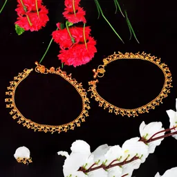 MEENAZ Set Of 2 Gold-Plated & Beaded Anklets-picture-31
