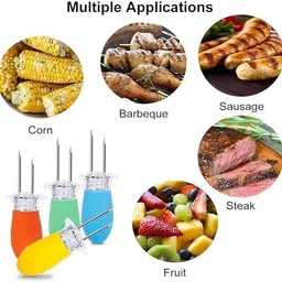 primetreads Corn Cob Holders with Silicone Handle Disposable Stainless Steel Fruit Fork Set image 3