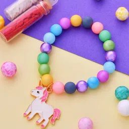 Thread Pink Unicorn Kids Convertible Rakhi with Colorful Beads Mauli Thread Chawal Roli Pack Set-image-43