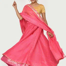 Kesarya Pink & Gold-Toned Printed Cotton Ready to Wear Lehenga & Unstitched Blouse With Dupatta image 4