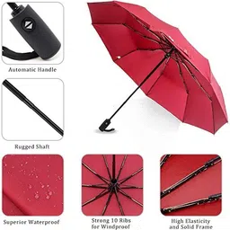 lengloy Umbrella 3 Fold Plain Automatic Open Men/Women UV Protection Monsoon/Rainy & Sun Umbrella image 2