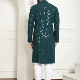 SOJANYA Geometric Embroidered Sequinned Mandarin Collar Pure Cotton Kurta With Churidar image 5