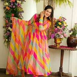 kitvillaa Solid Georgette Stitched Anarkali Gown image 3