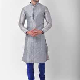 DEYANN Geometric Woven Design Mandarin Collar Straight Kurta With Churidar-picture-12