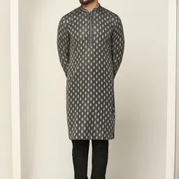 KISAH Ethnic Motifs Woven Design Mandarin Collar Thread Work Straight Kurta With Churidar image 1
