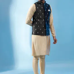 KISAH Mandarin Collar Straight Kurta & Churidar With Nehru jacket image 3