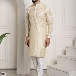 SOJANYA Mandarin Collar Woven Design Regular Kurta With Churidar image 5