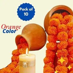 fennel 10Pcs Premium Quality Artificial flower for Decoration Home Office Temple Orange, Yellow Marigold Artificial Flower image 2